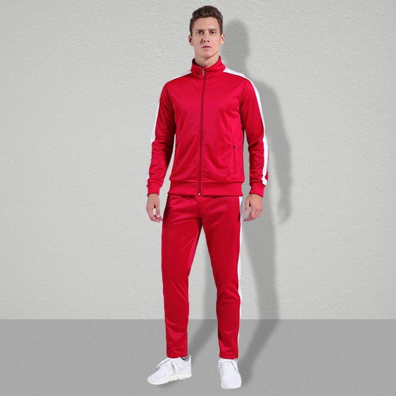 Shinestone Men's Sport Casual Tracksuit Warm Up Tracksuit Gym Training Wear for Christmas (Red, Medium) - Image 2